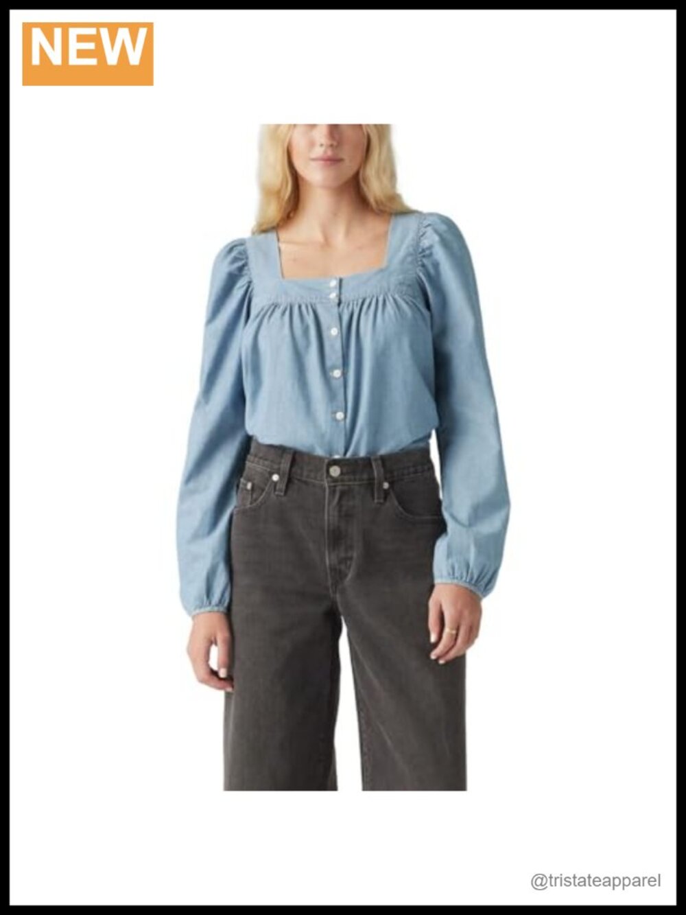 Levi's Women's Amber Long Sleeve Button Down Square Neck Blouse 100% Cotton